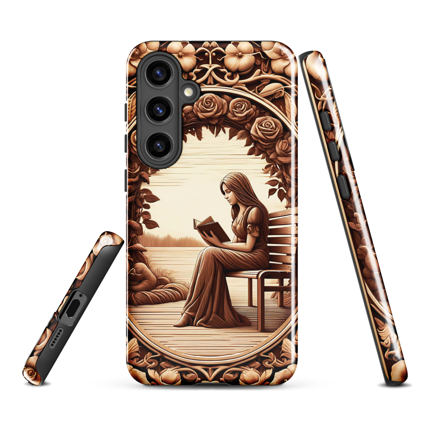 Rose phone case | Book-reader wood-effect | tough cover for Samsung